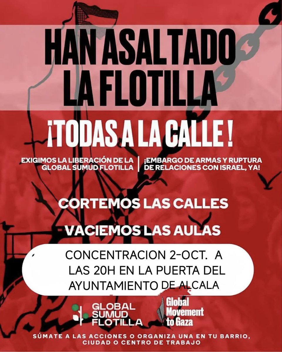 Concentración a las 20h frente al ayuntamiento de #AlcaládeGuadaíra 

#sumudforGazza 
#PalestinaLibre
