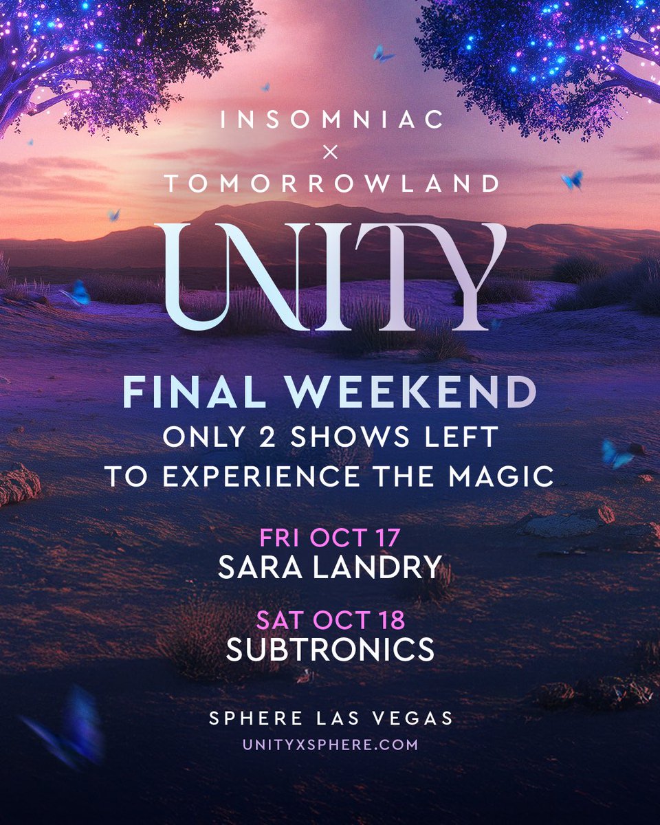 UnityxSphere's tweet image. The final weekend of UNITY is Oct. 17+18! ✨ Tag your rave fam and make sure you don&apos;t miss out on this once in a lifetime experience! 🤯

Let’s write this final chapter together. 🤗 Comment your date &amp;amp; lock in tickets before they’re gone! → link in bio