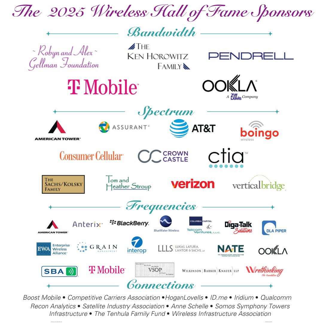 We are grateful to our sponsors for making the 2025 Wireless Hall of Fame possible. Your support helps us honor the visionaries whose leadership and innovation have shaped the wireless industry and continue to inspire the next generation.

 #Wireless #WirelessHallofFame