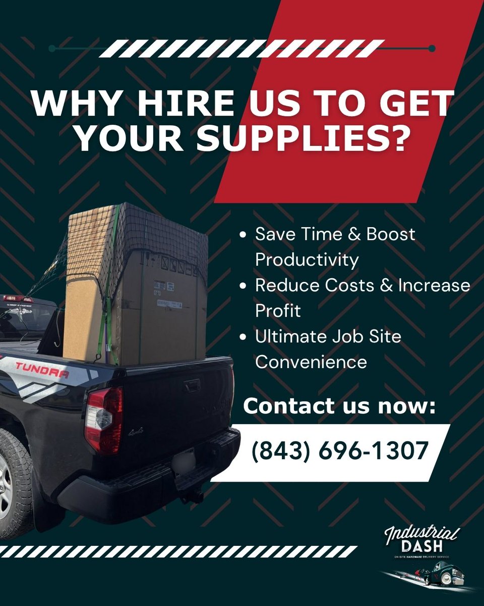 Industrial_Dash's tweet image. Why let Industrial Dash handle your supply runs? This graphic says it all! We&apos;re here to be your ultimate partner, helping you:⠀
It&apos;s not just delivery; it&apos;s a smarter way to build.⠀
⠀
📞 Contact us now! bit.ly/2YNoQvq
⠀
#IndustrialDash #WhyHireUs #ContractorBenefits