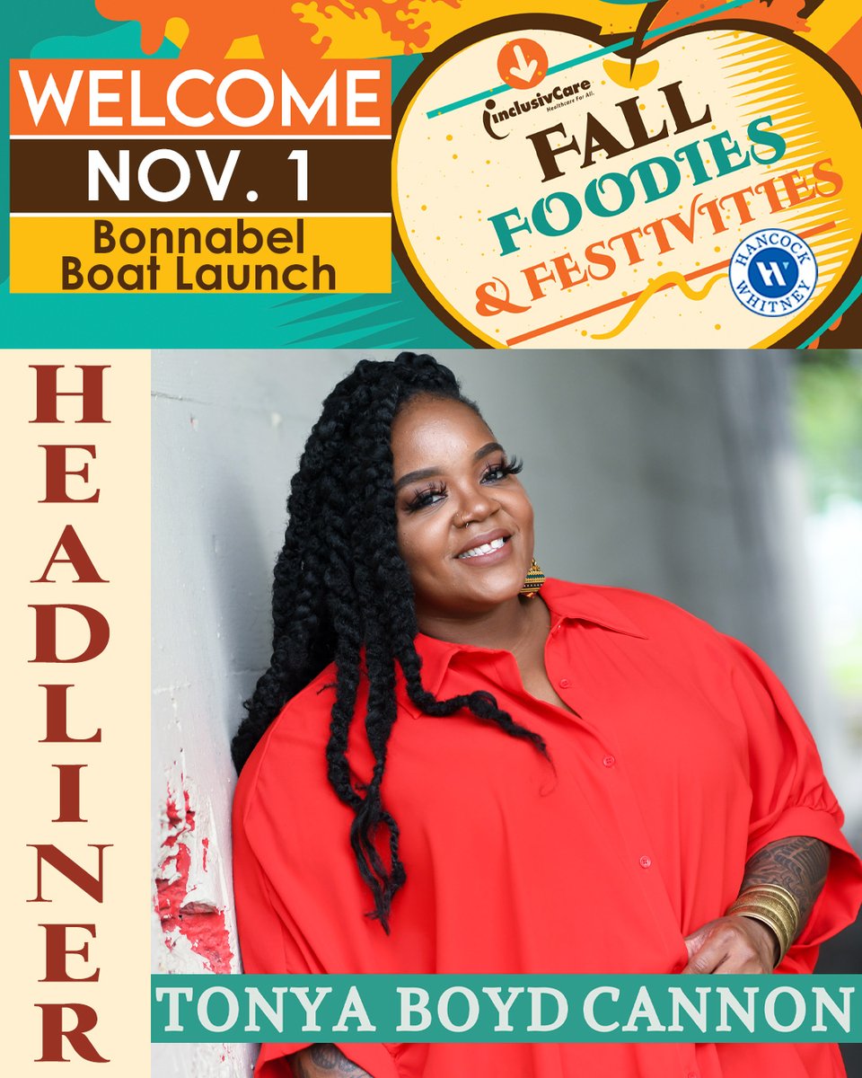 We’re THRILLED to welcome <a href="/TonyaBoydCannon/">Tonya Boyd Cannon</a> as our headliner at our Fall Foodies &amp; Festivities event on November 1! 🎤

Join us at the Bonnabel Boat Launch for a FREE day of food, kid-friendly games &amp; activities, and LIVE music all day. RSVP: bit.ly/3KzPQGe #InclusivCare