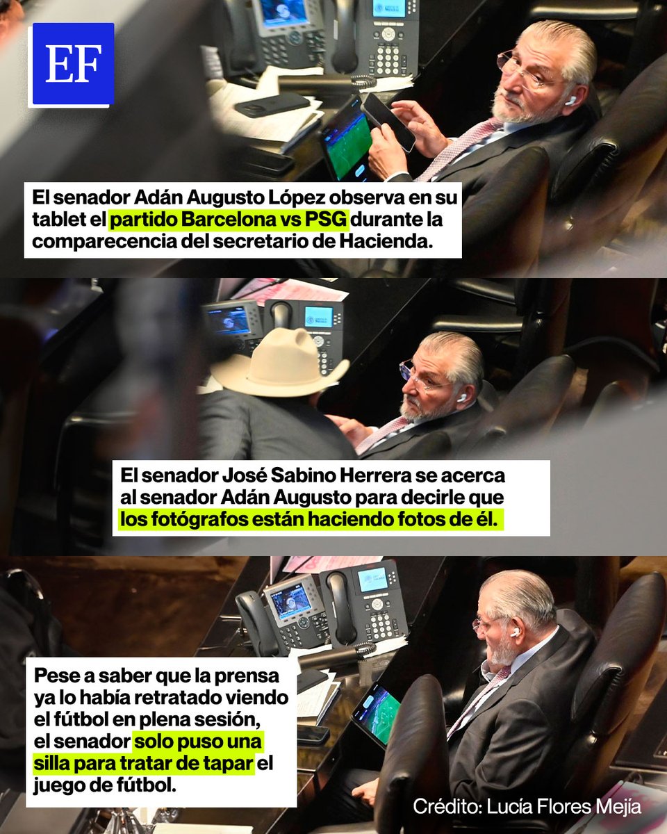 ¡Captado en plena sesión! 😳 El senador Adán Augusto López fue sorprendido viendo el partido Barcelona vs PSG en su tablet y con audífonos durante la comparecencia del secretario de Hacienda
📸: Lucía Flores Mejía