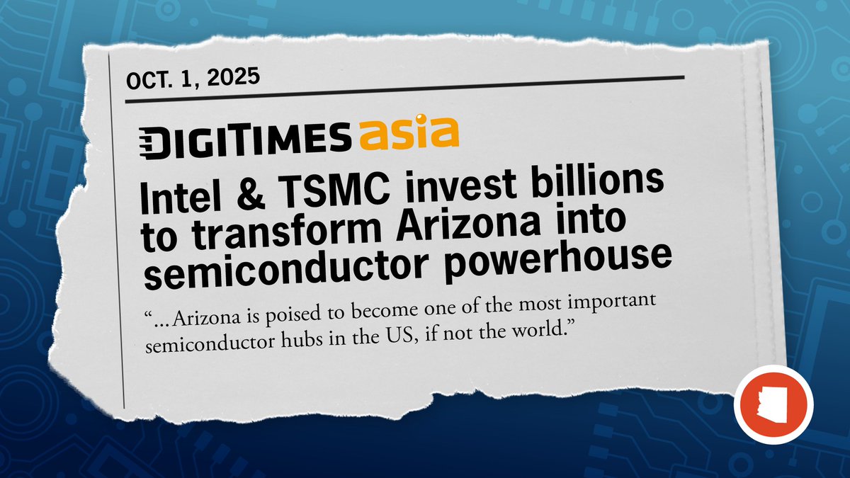 SandraWatsonAZ's tweet image. Just ahead of #SEMICONWest, Arizona is being recognized as a global powerhouse for semiconductor investment and innovation! @DIGITIMESAsia digitimes.com/news/a20251001…