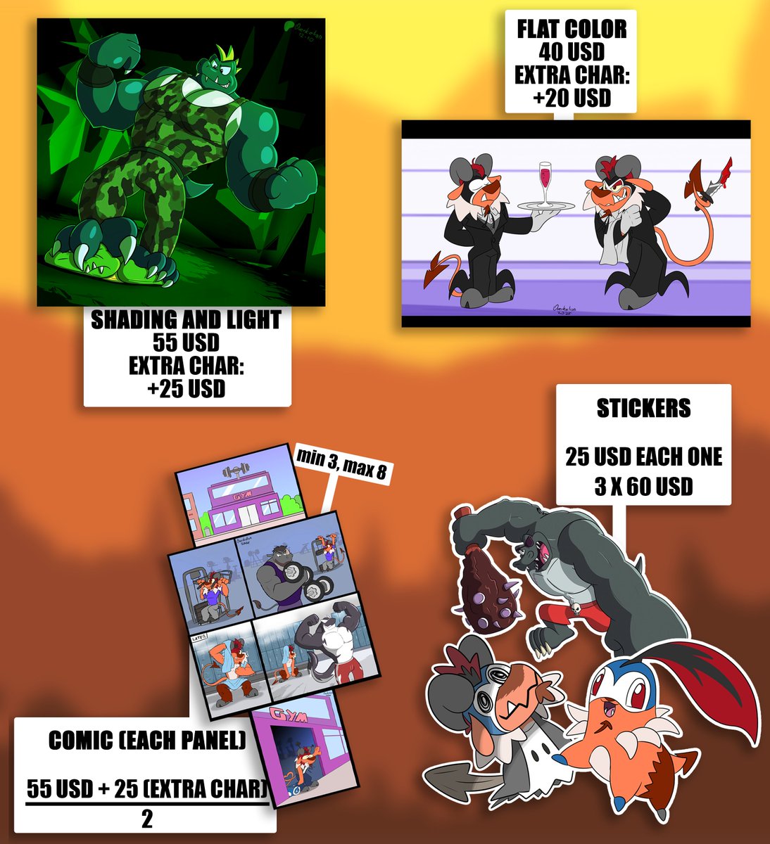 K0MM LIST UPDATED!

Remember to keep it SFW
Preferably only male characters.
The bg will be simple. If you need something more elaborated, it will be treated as an additional character.
The prices will have a little fee added because Paypal takes a bite of every payment.