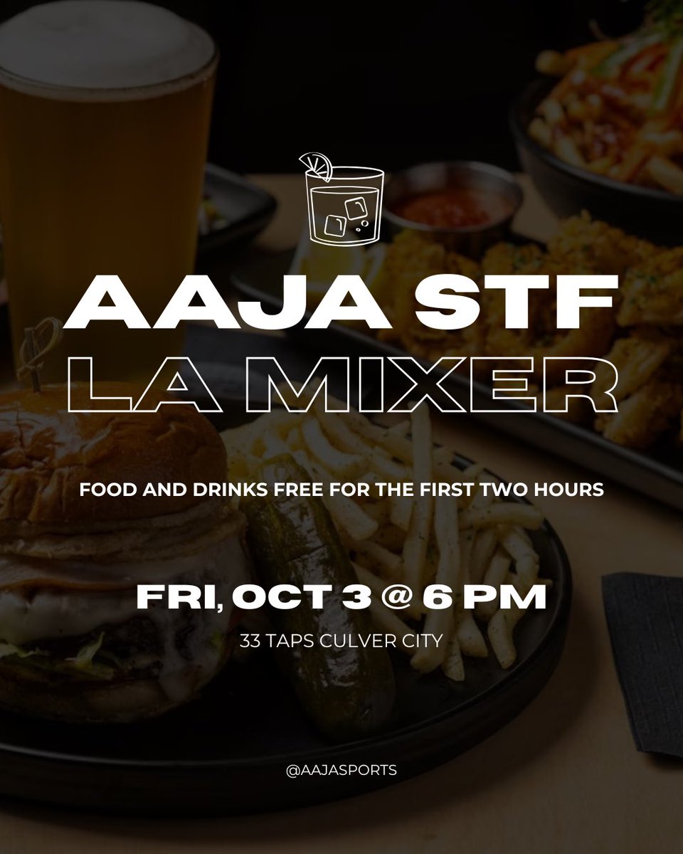 Calling all sports journalists in the LA area! This is in 2 days! ✌️

The Sports Task Force is hosting a meet-up this Friday in Culver City at 6pm w FREE food/drinks for the first 2 hours 😊

Don’t miss out on the opportunity to catch up with familiar faces and meet new people!