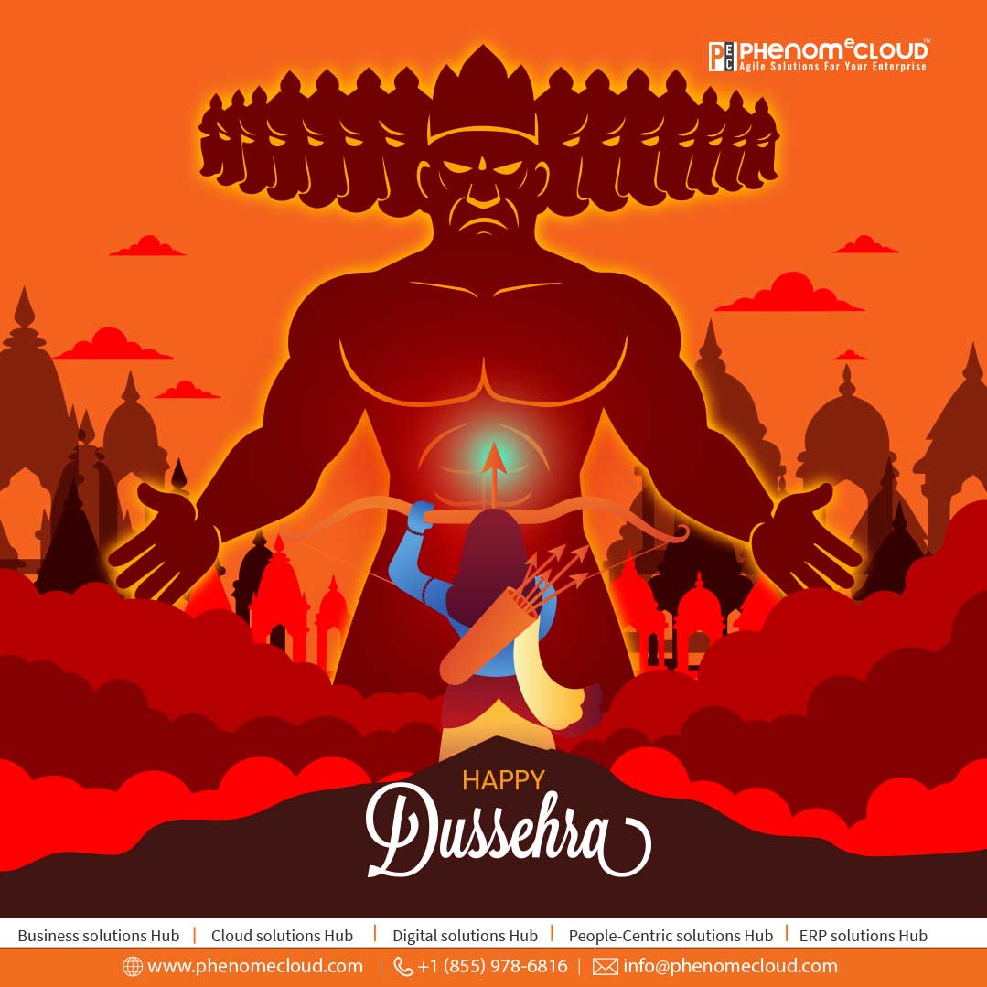 Happy Dussehra! Celebrate the triumph of good by committing to conquer your own digital "Ravana" this year.

Phenom Cloud empowers your enterprise to defeat IT bottlenecks and accelerate modernization. Strategy, innovation, victory.

#HappyDussehra  #DigitalVictory #Cloud #IT