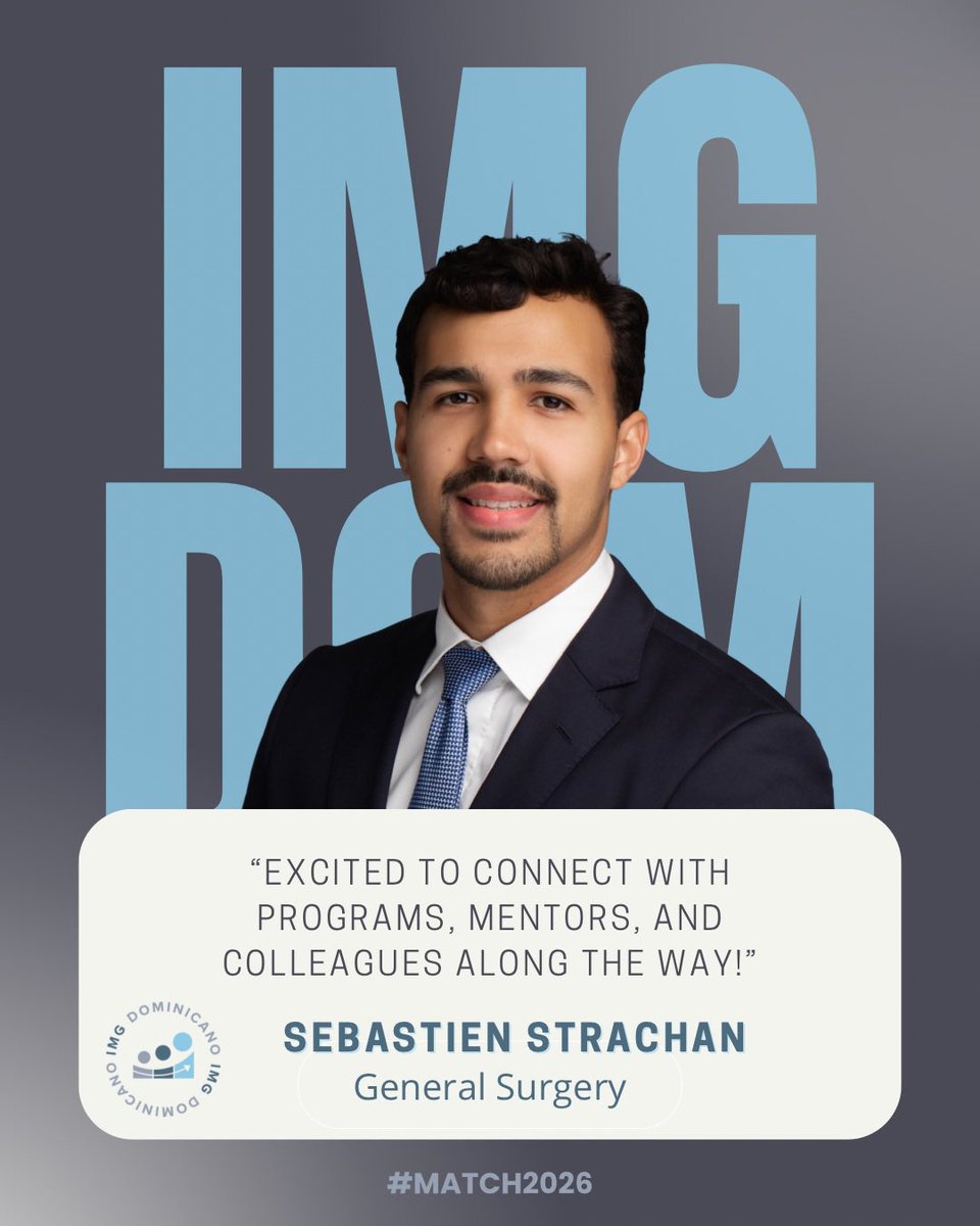 imgdominicano's tweet image. Meet Sebastien Strachan, MD 🩺🇩🇴 | He is applying to General Surgery. 

We proudly support our Dominican IMGs as they embark on the journey towards the 2026 Residency Match. 👩🏻‍⚕️👨🏻‍⚕️

#IMGDominicano #Match2026 #GeneralSurgery #DominicanIMG #MedTwitter #MedX