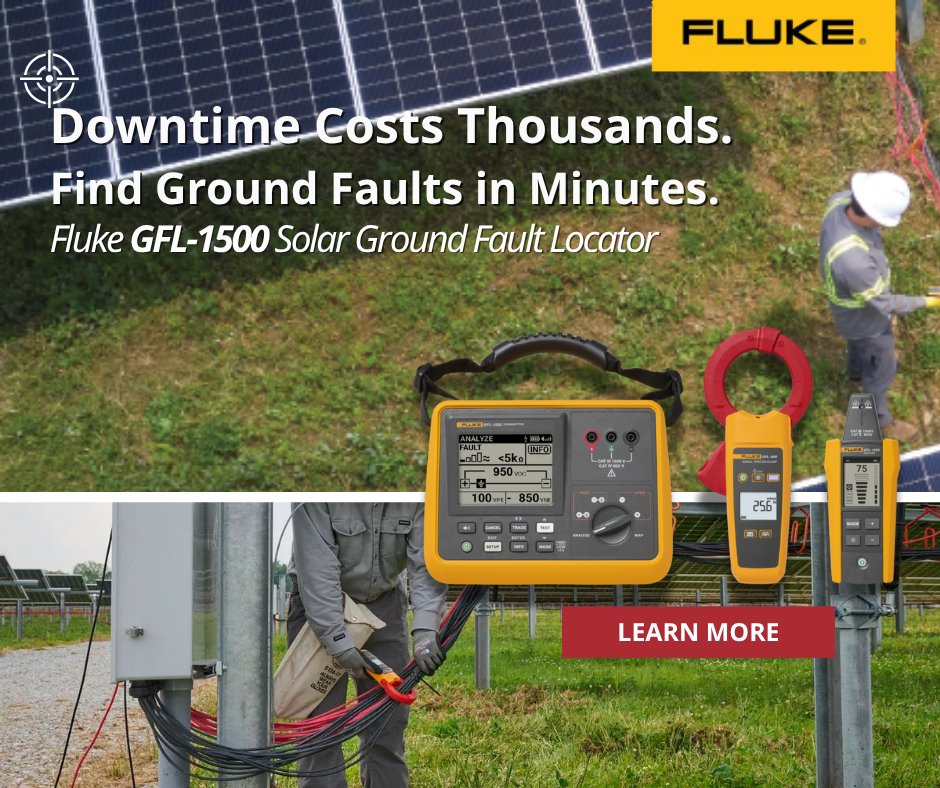TestEquipDepot's tweet image. NEW ARRIVAL☀️Fluke GFL-1500 Ground Fault Locator

Frontline troubleshooting tool that helps technicians pinpoint solar PV system faults quickly and safely up to 1500 V.  mailchi.mp/testequipmentd…