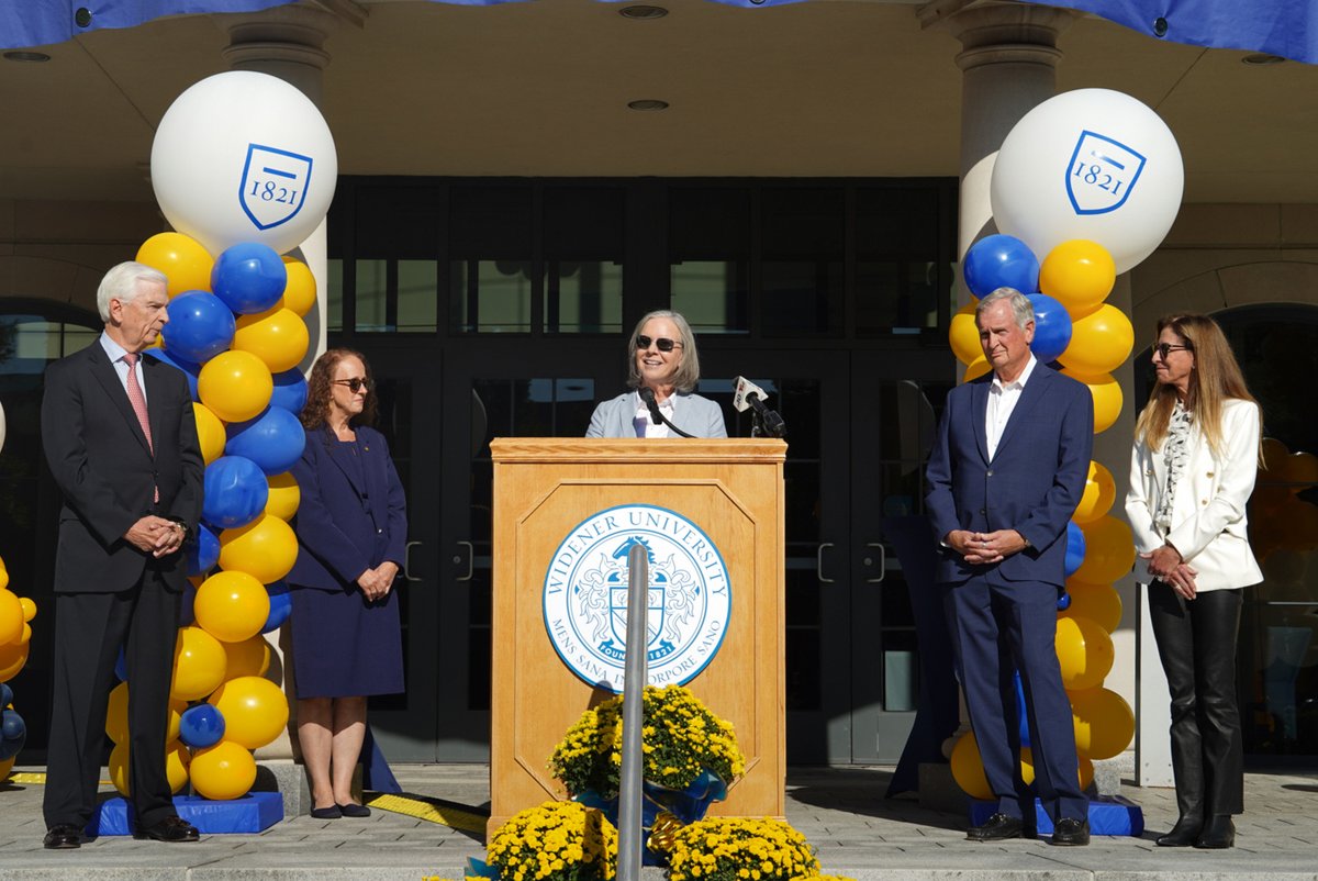 WidenerUniv's tweet photo. Today we officially unveiled the Jack &amp; Nancy Dwyer School of Nursing!

The School of Nursing has been renamed for alumnus Jack Dwyer ’78 and his wife Nancy in recognition of their $10 million transformational gift to Widener — the largest in university history!! https://t.co/wg2qimjvD2