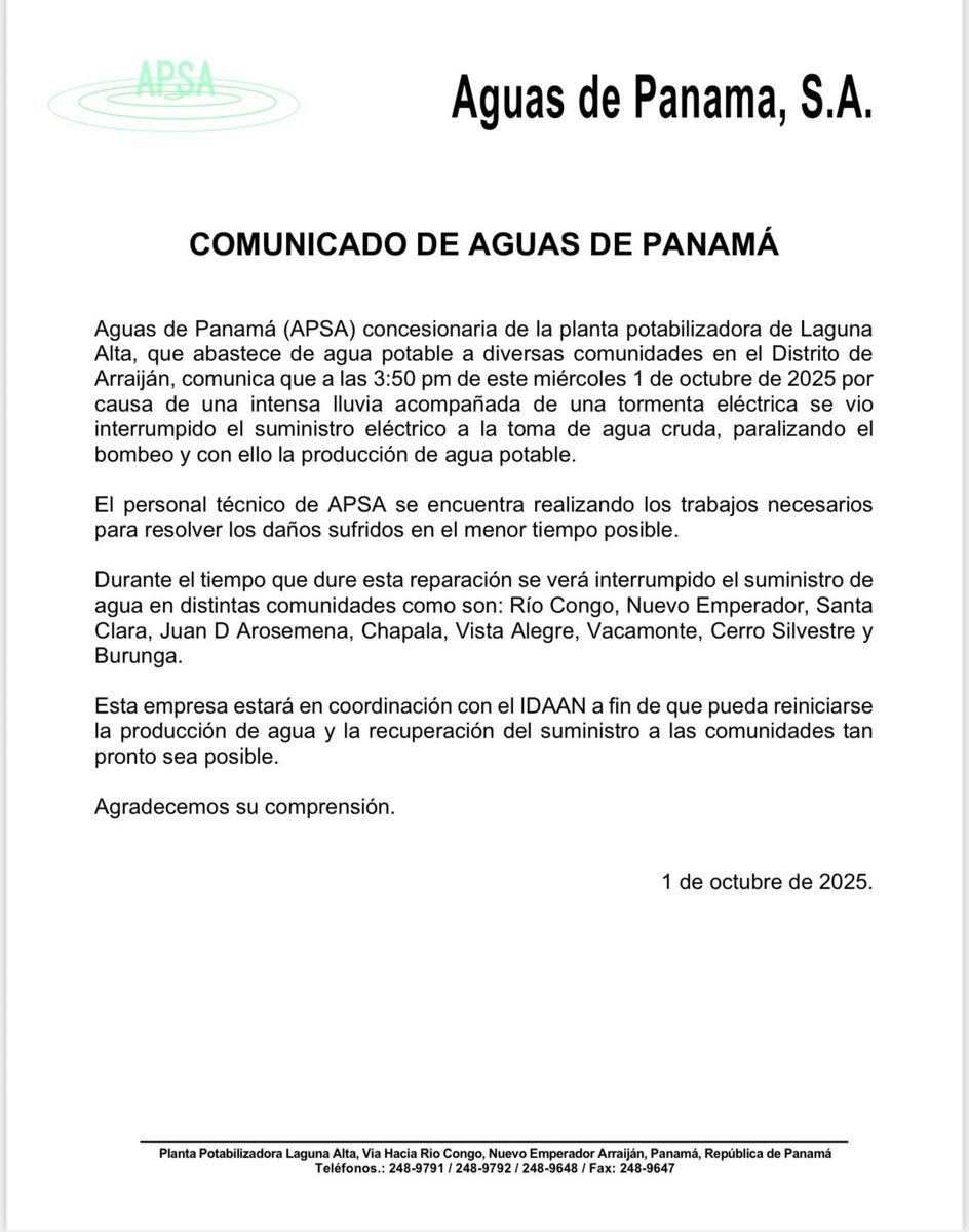 AguasdePanamá (@apsalagunaalta) on Twitter photo 