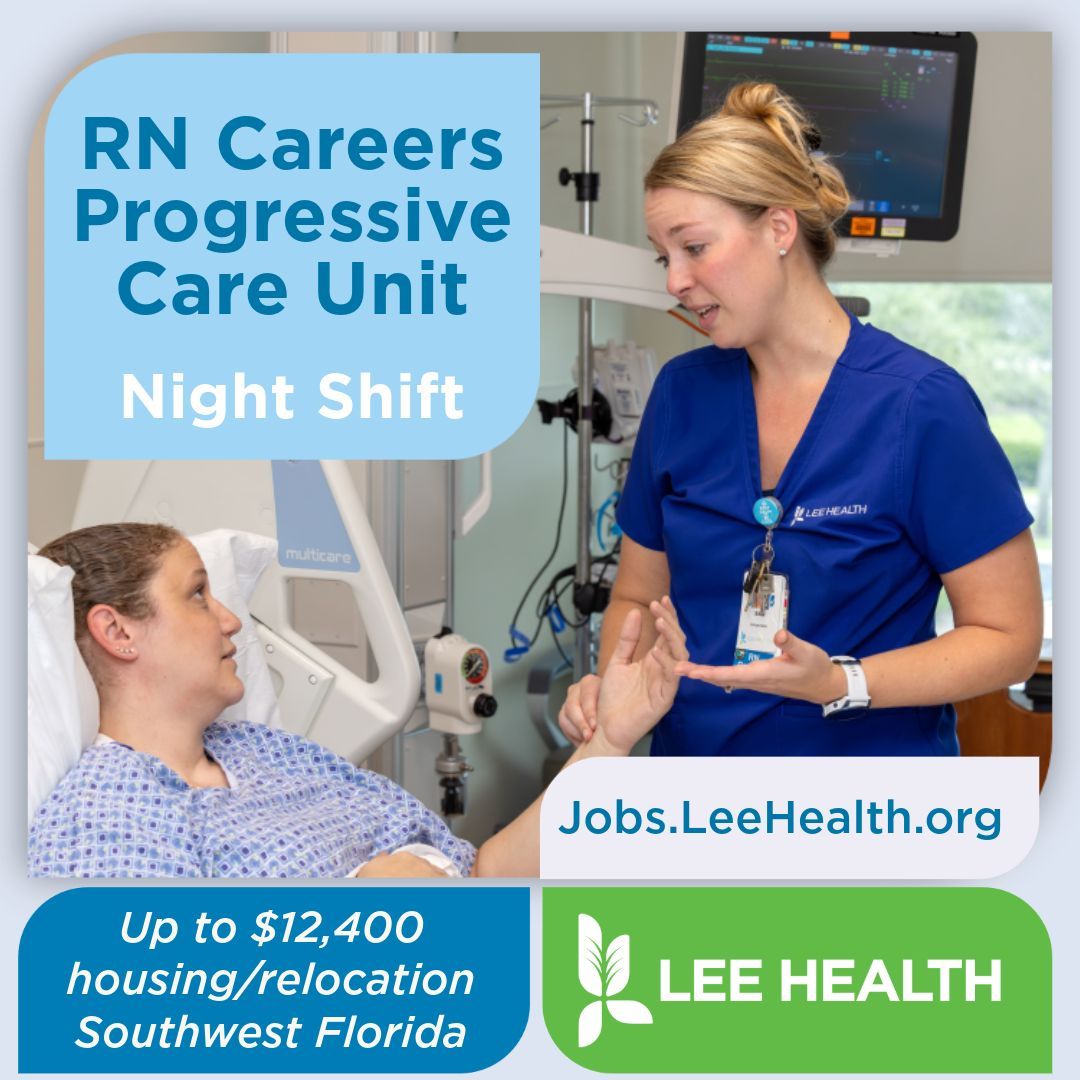 Nurses love the dynamic, fast-paced environment in Progressive Care. Select from nursing specialties such as MPCU, SPCU, GI, Neuro, Observation and more on SW Florida coastline.

🌙 Night owls enjoy a $6/hour for entire night shift diff.

Schedule a call: oli.vi/Yq07zg5
