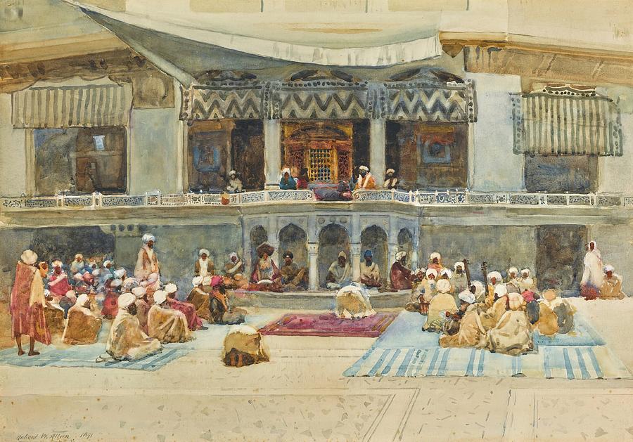 ThethPanjabi's tweet photo. Painting of the court-yard at the front of the Akal Takht in Amritsar, by Robert Weir Allan, 1890. https://t.co/jF5g6Kyotw