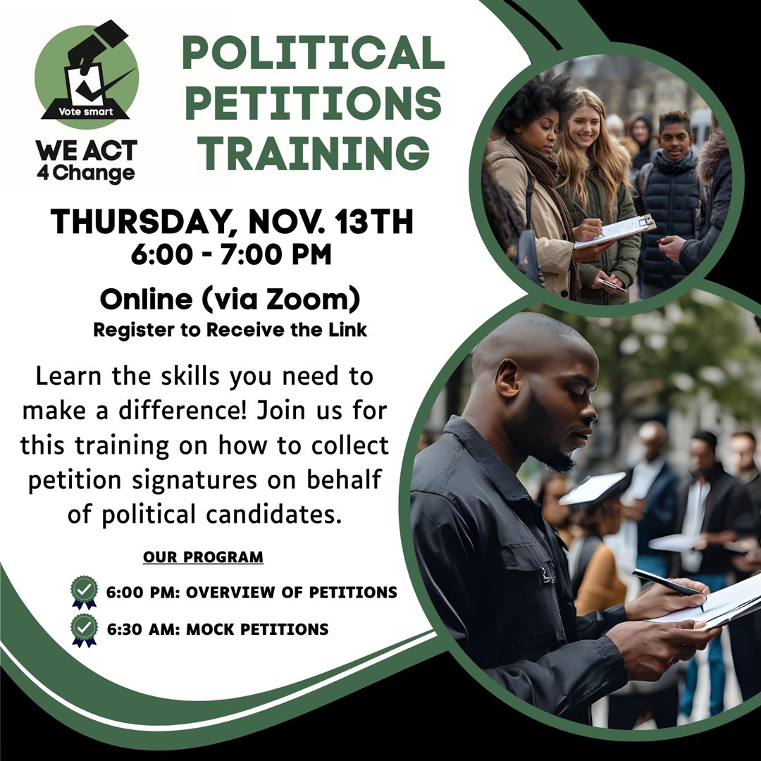 WEACT4ChangeNY's tweet image. Online training on the role of #Petitions in the #PoliticalProcess at 6 PM on Nov. 13. Learn how to #CollectPetitions properly, #EngageVoters in conversations, and practice these skills through online simulations. #CivicEngagement #VoteClimate #GOTV RSVP: docs.google.com/forms/d/e/1FAI…