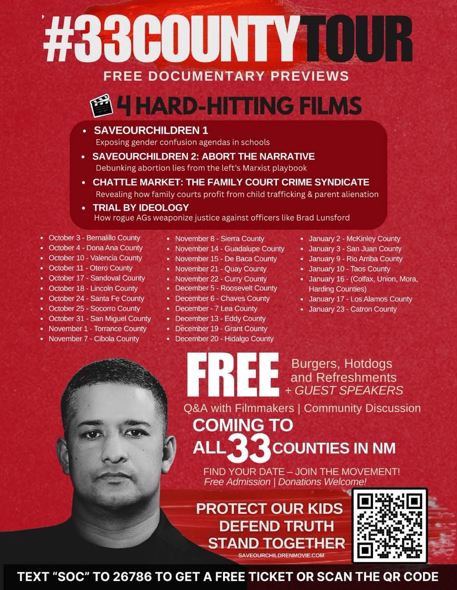 DesertMoonLace's tweet image. 🚨🚨Attention Dona Ana residents, the 33 County Tour of 4 powerful documentary screenings be here on October 4th! Location and time to will be announced soon…
New Mexicans check the schedule to see when the tour will be in your county!
Come out and support those trying to save…