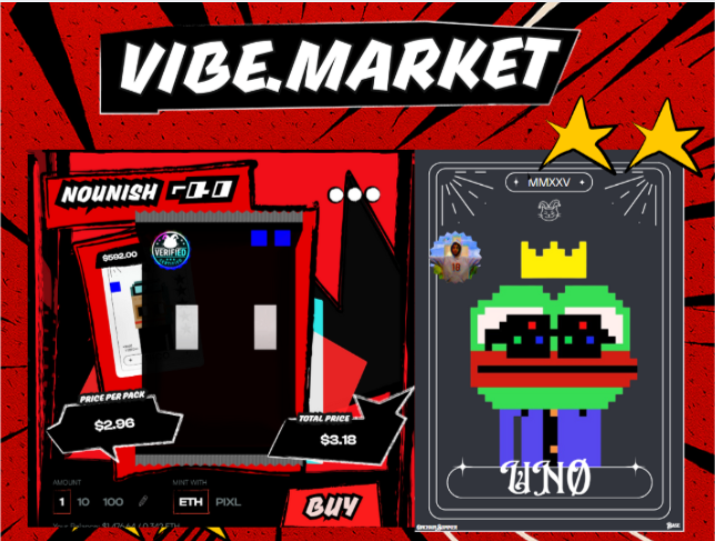 New Epic card added to the NOUNISH pack by none other than the <a href="/vibedotmarket/">vibe.market on vibechain</a> legend <a href="/UNO8grx/">UNØ 🫡🪖&🧠🤏</a> 

How many cards get added before we bond? 
Not going anywhere...and they're on sale.
vibechain.com/market?ref=2GO…