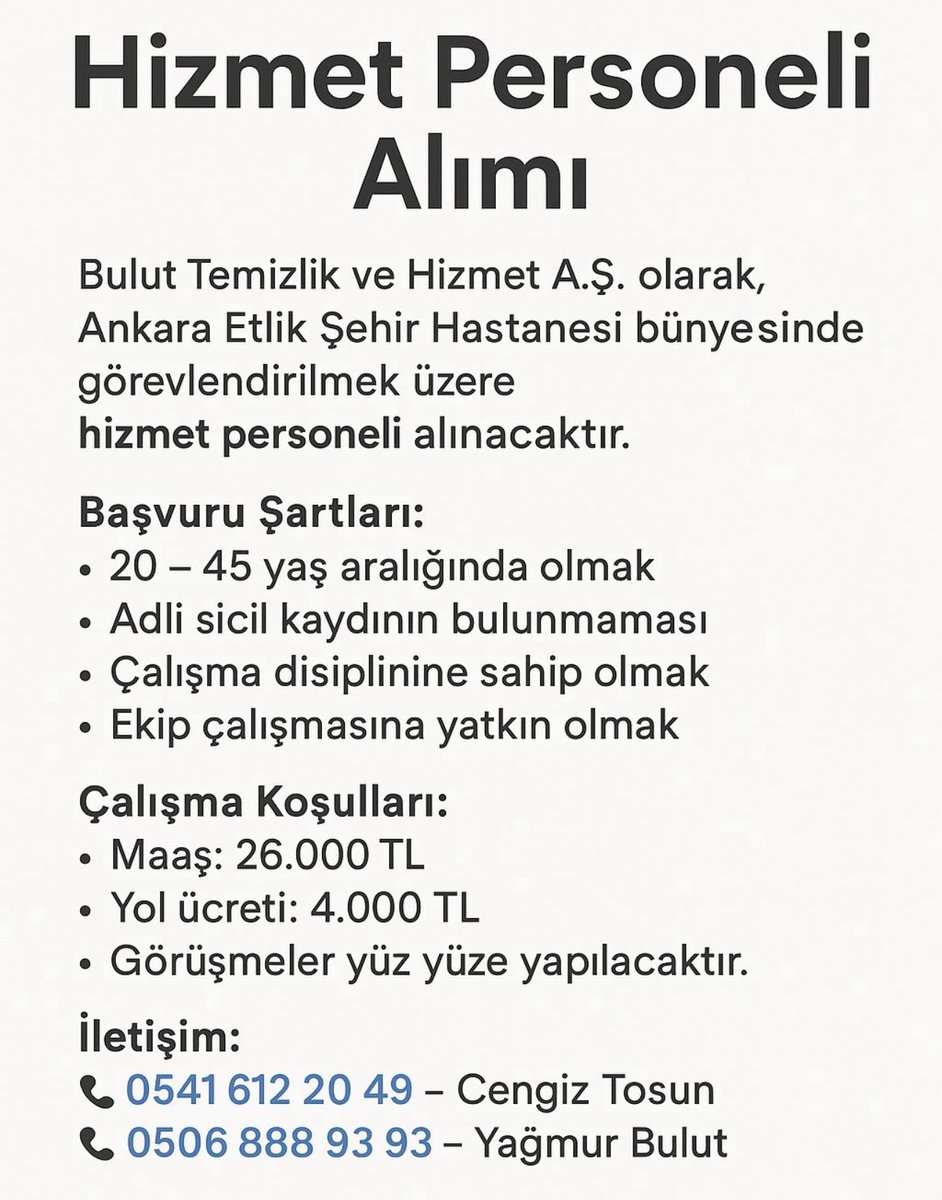Belki gerçekten işe ihtiyacı olan arkadaşlara faydası olur diye paylaşıyorum…

Not: Bu bir devlet işi değil..
Şartlar aşağıda yazdığı gibi..
Telefondan gerekli bilgileri alabilirsiniz.