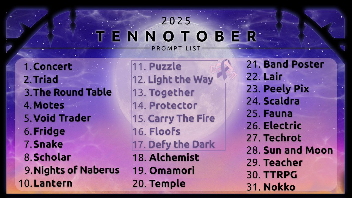 Pouic les gens ! Il y a beaucoup à faire alors préparez le café ou le thé, aiguisez vos crayons et faites chauffer vos Capturas : #Tennotober est là !

Si vous voulez participer à cette variante #Warframe d'Inktober, lisez toutes les infos de ce topic : forums.warframe.com/topic/1470040-…