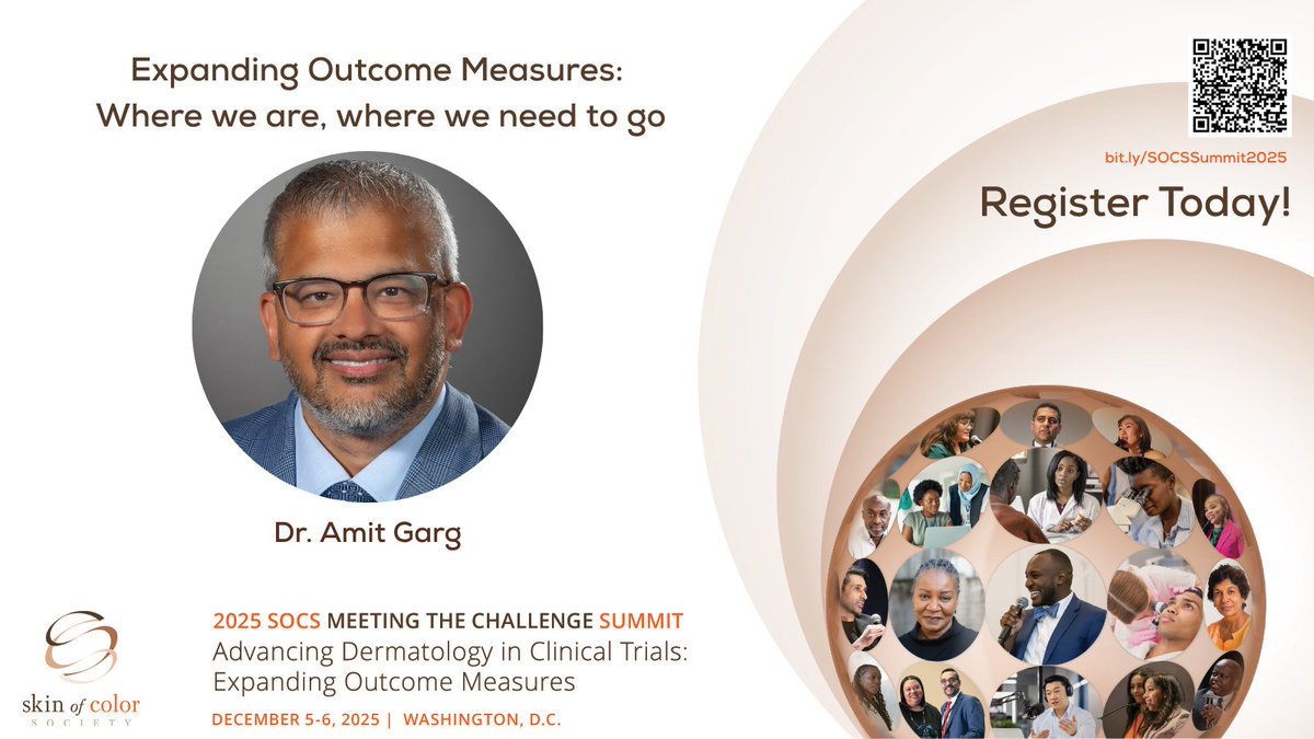 SkinOfColor's tweet image. Check out the enriching lineup for the 3rd Meeting the Challenge Summit, focusing on Advancing #Dermatology in #ClinicalTrials and Expanding Outcome Measures. Learn more and join stakeholders across the #dermresearch landscape: bit.ly/SOCSSummit2025