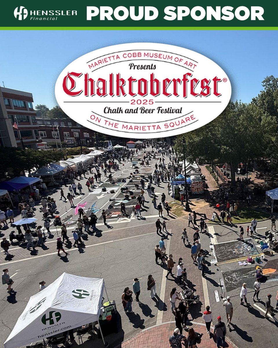HensslerGroup's tweet image. Proud to be a Presenting Sponsor for Chalktoberfest 2025 🎨🍁 A weekend of art, music &amp;amp; community fun! Details: chalktoberfest.com

#Chalktoberfest #MariettaSquare #HensslerFinancial #CommunityFirst #CobbCounty