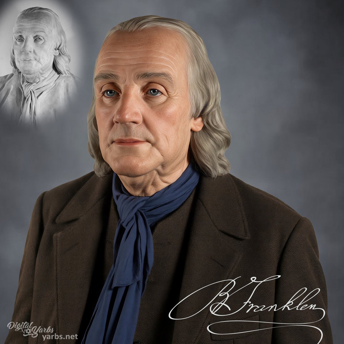 DigitalYarbs's tweet photo. Benjamin Franklin  bust by  Jean-Jacques Caffieri. I  chose  Caffieri’s bust for several reasons: Franklin personally sat for Caffieri, Franklin preferred Caffieri’s bust to Houdon’s, and Caffieri’s bust aligns more closely with Franklin’s death mask, suggesting greater accuracy. https://t.co/eFdhmywBep