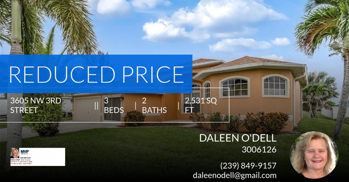 Realtystormy's tweet photo. 📍 Reduced Price 📍 This recently reduced home at 3605 Nw 3rd Street in Cape Coral won't last long, so, don't wait to set up a showing! Reach out here or at (239) 849-9157 for more information!

Daleen O'Dell https://t.co/1Zz8atoGL4 https://t.co/T9jP212qgc