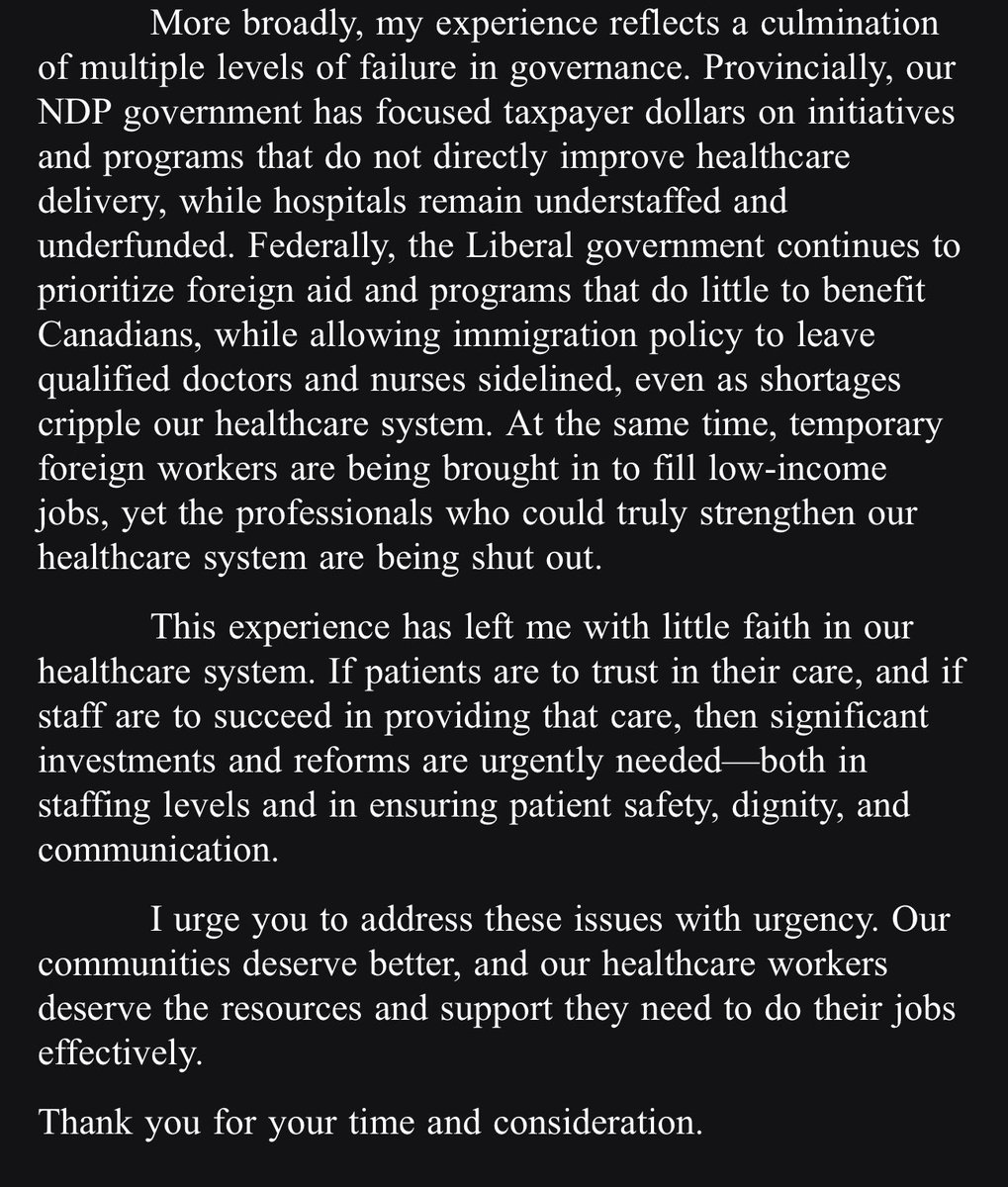 irishdogmeows's tweet photo. This was my sisters experience this last week in our broken healthcare system. She is sending this out to our local MPs and mla but I believe it speaks to a larger issue going on in Canada as a whole. This is in BC

@jasminlaine @TheElev8Podcast @junonewscom @mario4thenorth @mrsunshinebaby @truckdriverpleb @PierrePoilievre @NorthrnPrspectv