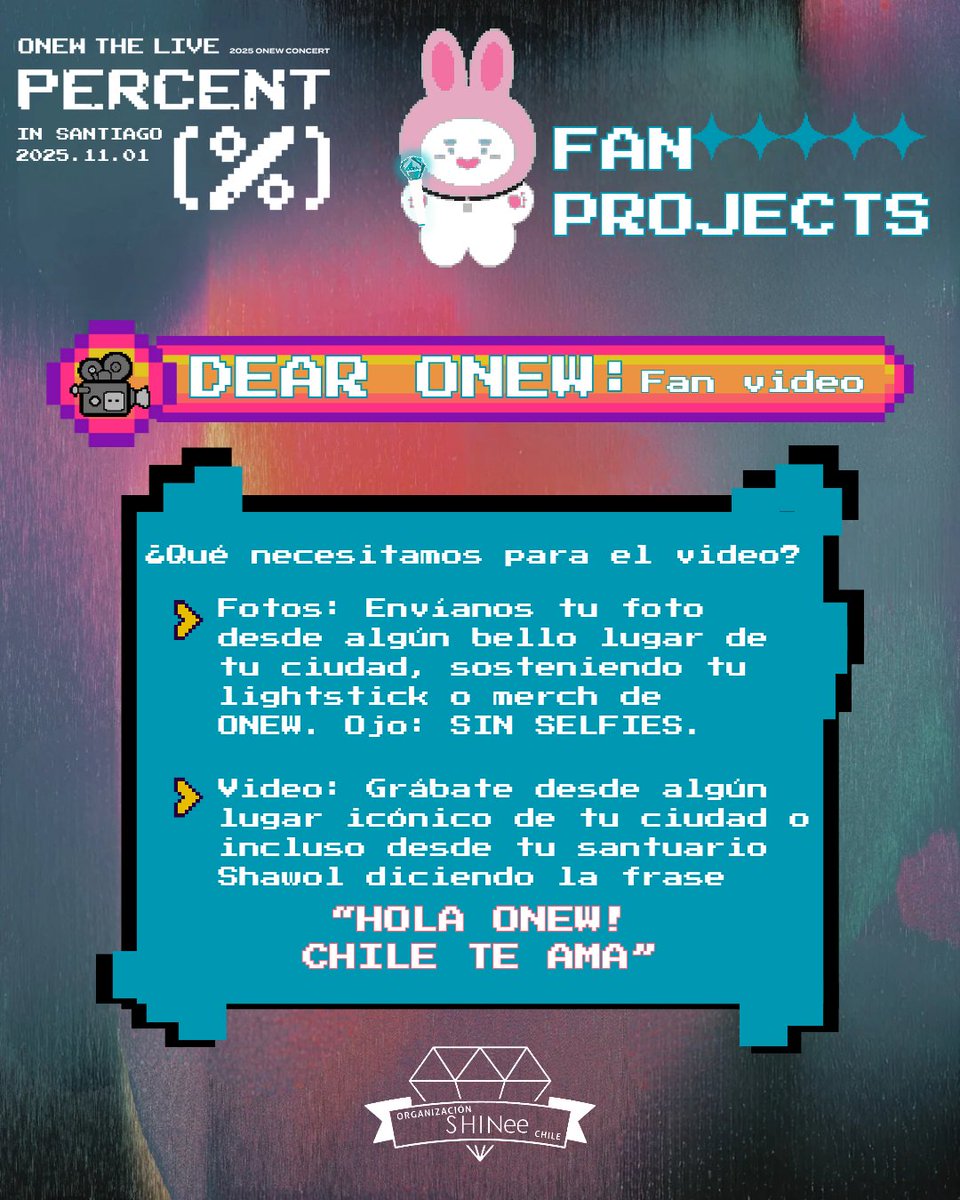 orgshineechile's tweet photo. 🎥 Convocatoria FAN VIDEO PARA ONEW 💎

Revisa en el Forms los detalles para participar en el fanvideo que estamos preparando para ONEW💎🇨🇱🐰✨

⚠️También puedes participar desde el extranjero!

🐰 https://t.co/rDPvsWhbd0 https://t.co/NVOWVY1nZG