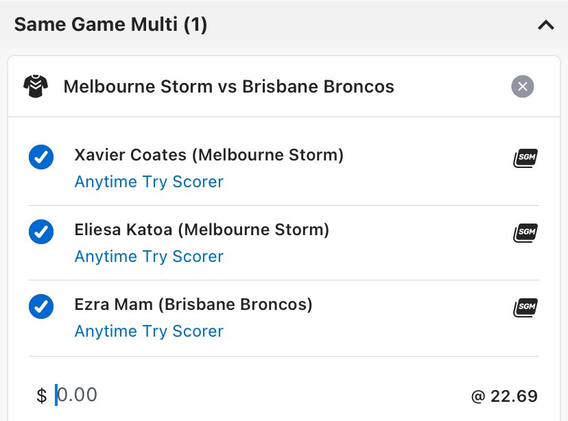 #NRL GRAND FINAL 🏆 &amp; here are our plays as heard with <a href="/jlandsme_93/">Jacob Landsmeer</a> &amp; Wayne <a href="/SportsBrekky/">91.3 Sports Breakfast</a> 
Storm 1-12 $2.75 1st Try Storm E.Katoa $12 Anytime Try E.Katoa $2.70 E.Mam $5.60 SGM👉🏉🙏 Clive Churchill Medal Storms H.Grant $7 <a href="/913sportfm/">91.3 SportFM</a>