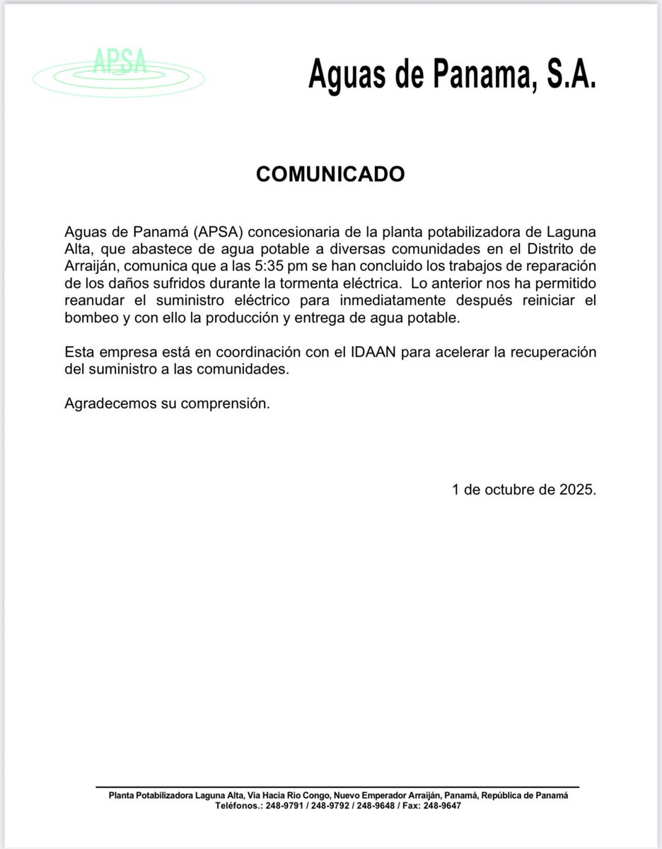 AguasdePanamá (@apsalagunaalta) on Twitter photo 