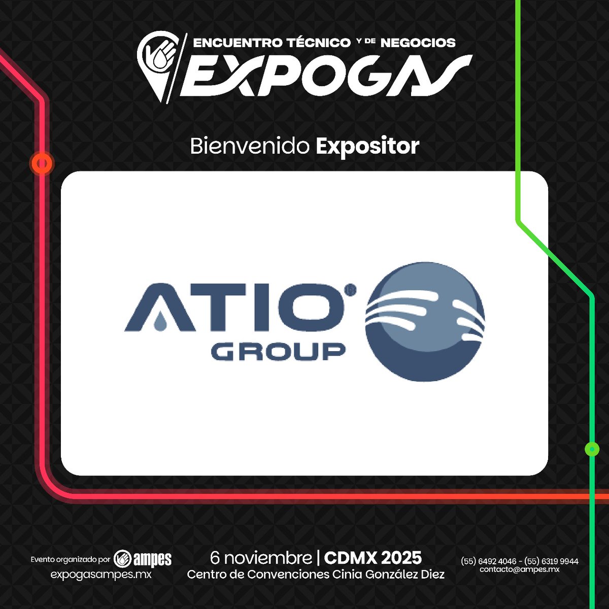 Acompáñanos en #EXPOGASCDMX 2025 y sé parte de la innovación en el #sectorenergético.
 
Regístrate hoy mismo y obtén un 20% de descuento con nuestro código exclusivo ✴️ATIOCDMX20✴️👇
➡️ expogasampes.mx
🗓️ 06 de noviembre
📍 CDMX
 
¡Te esperamos!⚡
 
#ATIOGroup