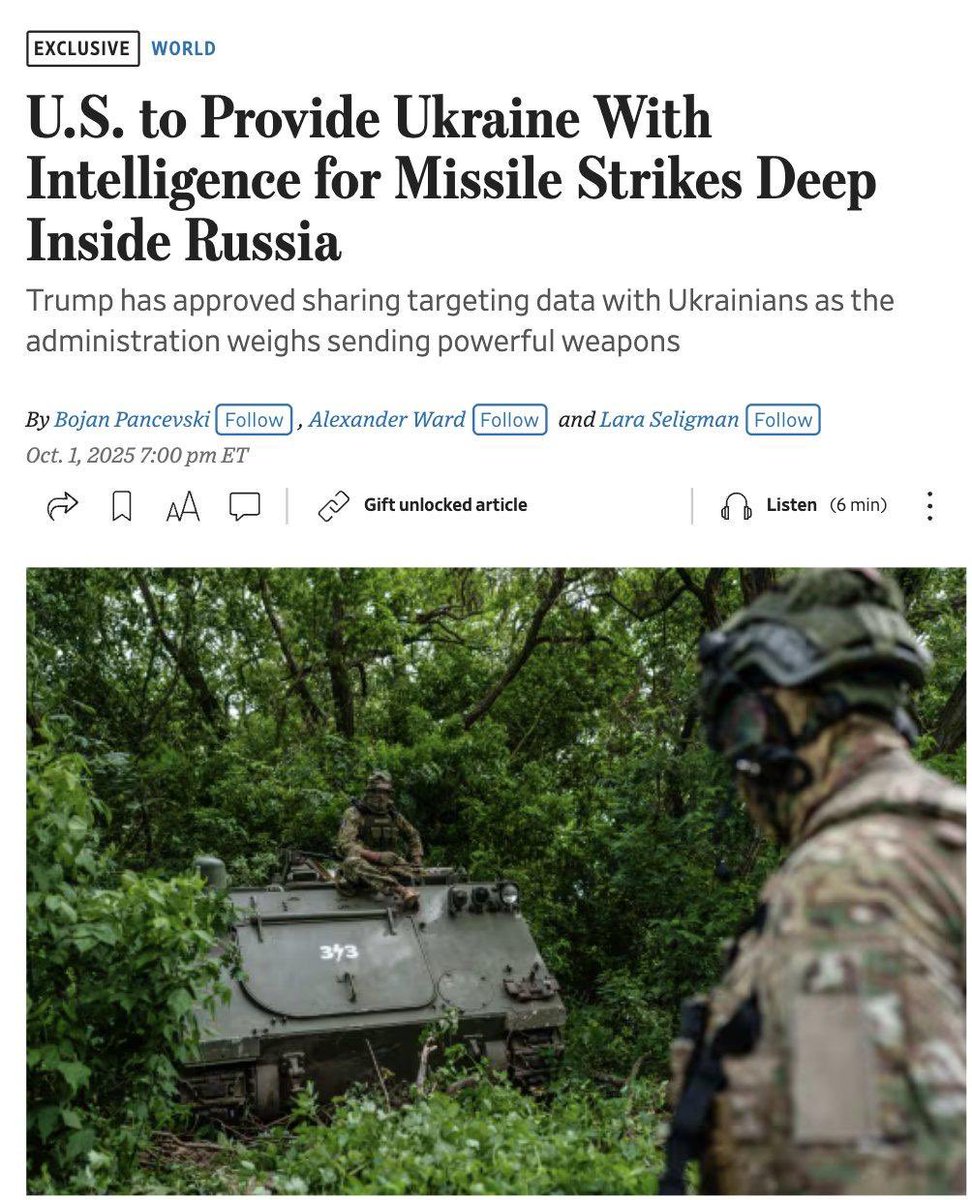 Maks_NAFO_FELLA's tweet photo. 🇺🇸🇺🇦🚀 The U.S. will provide Ukraine with intelligence to support long-range missile strikes deep inside Russia’s energy infrastructure, marking the first time the Trump administration authorizes such targeting help, - WSJ

NATO allies are being asked to join. Targets: Refineries, pipelines, power stations.

U.S. is also weighing delivery of Tomahawk cruise missiles (range ~1,500 miles) and Barracudas (~500 miles). No final decision yet.