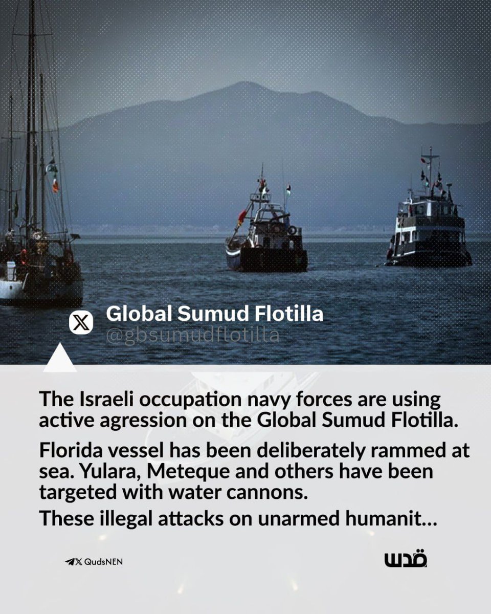 Israeli naval forces aggressively intercepted the Global Sumud Flotilla, ramming the Florida vessel and targeting Yulara, Meteque, and others with water cannons in a blatant attack on unarmed humanitarian ships.