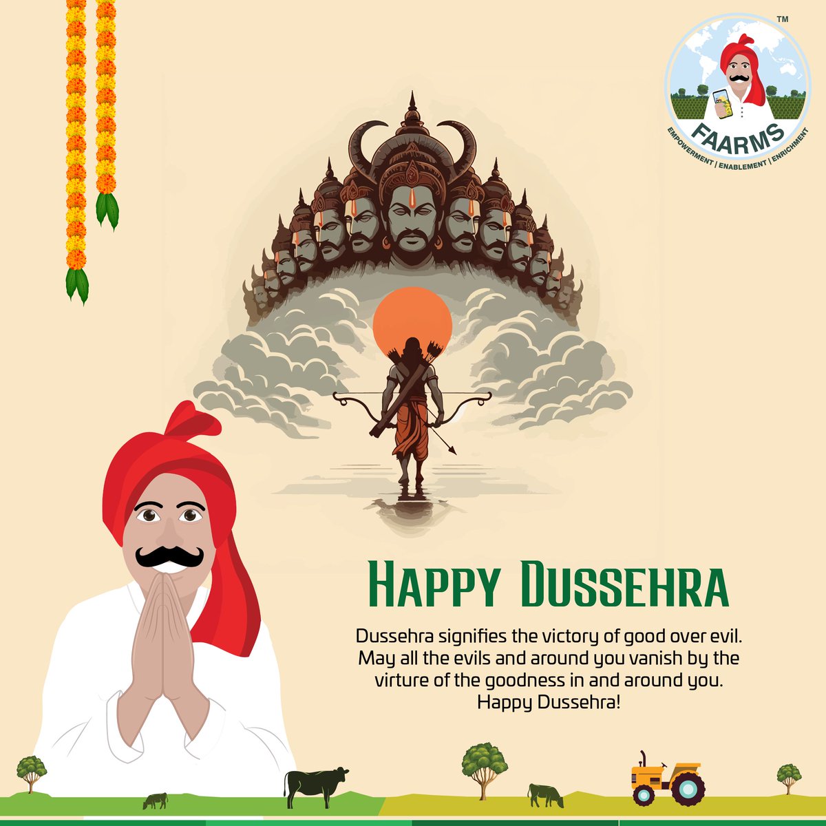 Happy Dussehra

May this dussehra burn all the gloom and misery on earth and bring you knowledge, happiness &amp; prosperity

#dussehra #faarms #festival2025