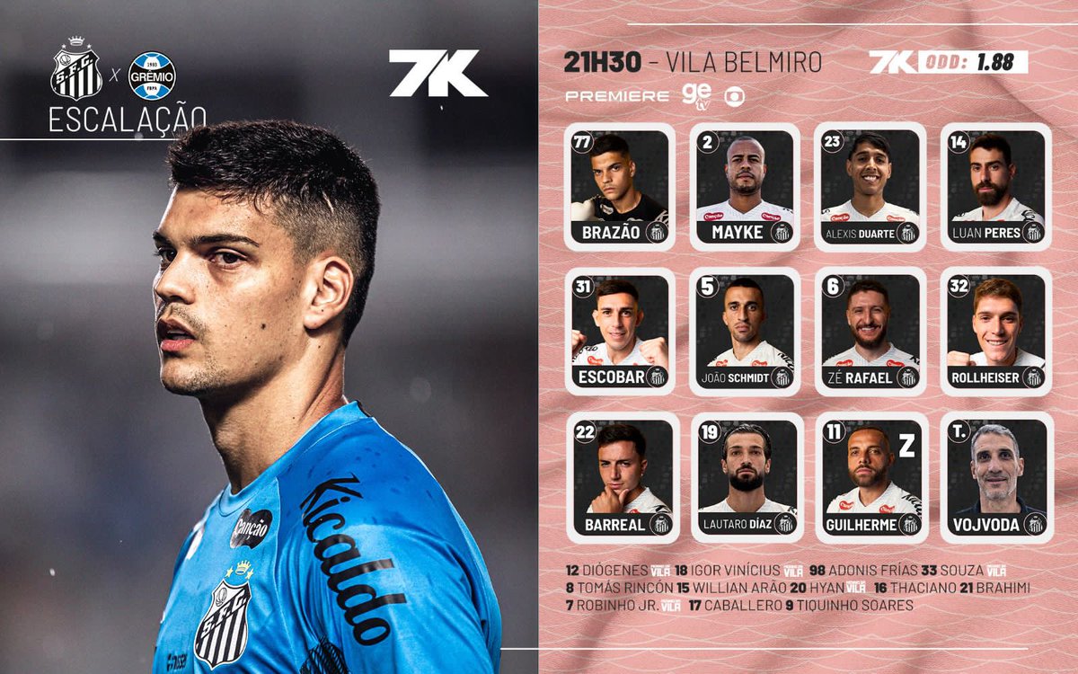 deolhonopeixe's tweet image. 🚨 ESCALAÇÃO OFICIAL🚨

Escobar volta após suspensão e é a única novidade no time titular do @SantosFC nesta noite diante do Grêmio... #deolhonopeixe