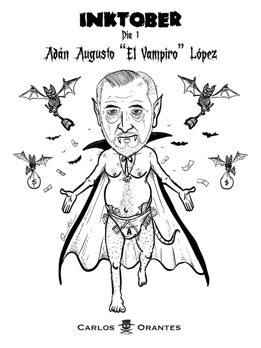 Este octubre intentaré un dibujo diario: personajes locales, mitos, leyendas, monstruos… y políticos que dan más miedo que cualquier pesadilla.

Prepárense: cada día un nuevo monstruo saldrá de mi pluma.

Hoy arrancamos con
Adán A. “El Vampiro” López 

#inktober #inktober2025