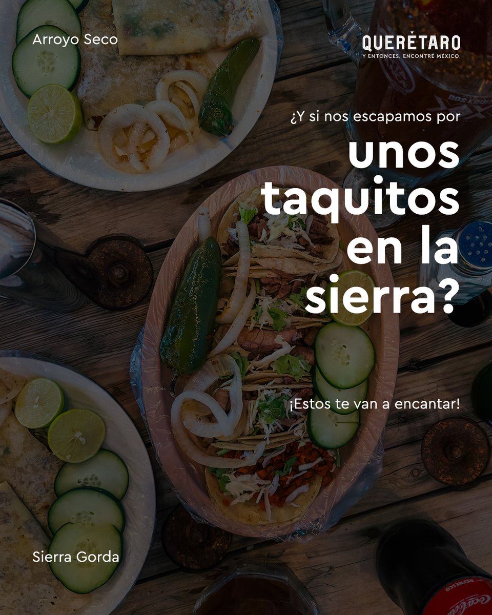 QroTravel's tweet image. ¿Se te antojaron unos taquitos? 🌮✨

En #Concá, Taquería Desvelados tiene el toque perfecto para cerrar con broche de oro tu día en la #SierraGorda: Tacos deliciosos, sazón local y buen ambiente te esperan.

¡Ven a saborear #Querétaro!

#QroTravel #Gastronomía