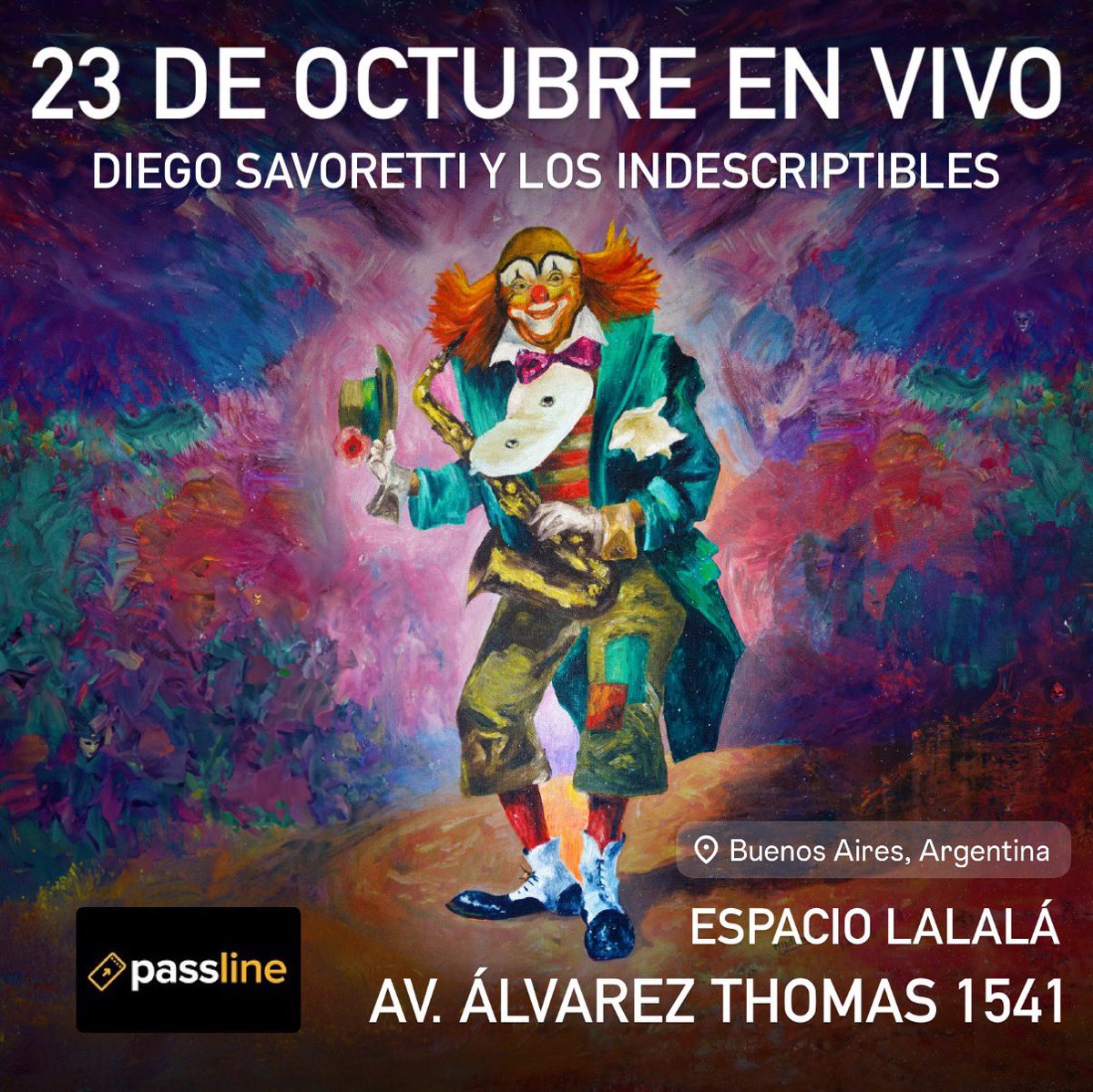En Buenos Aires 

23 de octubre 

Entradas anticipadas:

passline.com/eventos/2310-d…