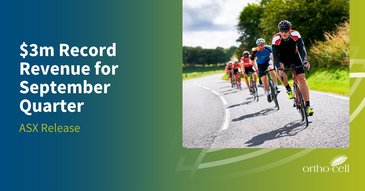 $OCC | #Orthocell delivers record quarterly revenue of $3.0m for the September quarter – the 6th consecutive record. 

Read today’s ASX release: bit.ly/3ILWgl2

#medtech #regenerativemedicine #remplir #growth