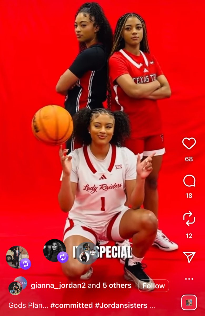 🚨Texas Tech gets commitment from the Jordan sisters! 4⭐️ Gianna Jordan, Milania Jordan and Natalia Jordan are headed to Lubbock. 

They announced on IG. Video is worth watching go look it up and welcome them to the family.