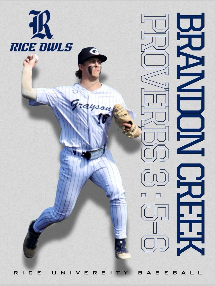 Blessed to announce my commitment to Rice University, All glory to GOD. I would like to thank my family, friends, teammates and coaches for all of the support along the way. 
Go Owls 🦉
<a href="/CalHernandez1/">Cal Hernandez</a> 
<a href="/FlanaganConnor/">Connor Flanagan</a> 
<a href="/T_Hanson4/">Ty Hanson</a> 
<a href="/GraysonBaseball/">Grayson Baseball</a> 
<a href="/RiceBaseball/">Rice Baseball</a>