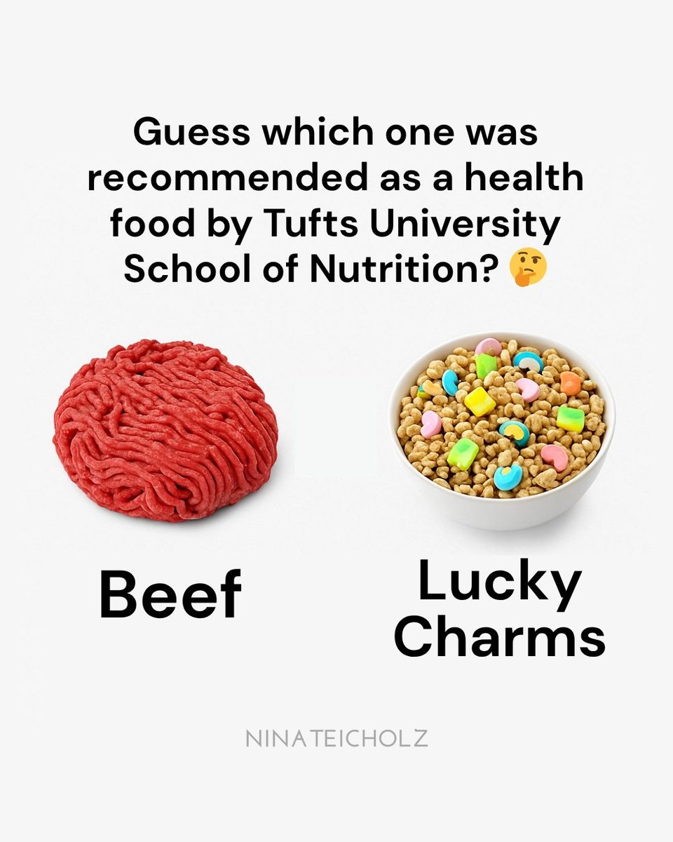 bigfatsurprise's tweet image. Tufts University food healthfulness system ranked Lucky Charms cereal as healthier than ground beef. 

Sadly, this is how nutrition experts have lost the public trust.

I talk about how the Left has lost its way on whole foods in my new op-ed in @WSJ:  wsj.com/opinion/how-de…