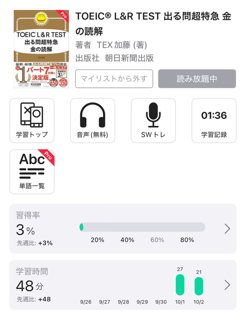 テストが終わったから金の読解も始めてみます！長文に慣れていくう
#TOEIC
#abceed 38日目
#金の読解
#はじめの400
#文法特急
#Target1100
#WordHolic
