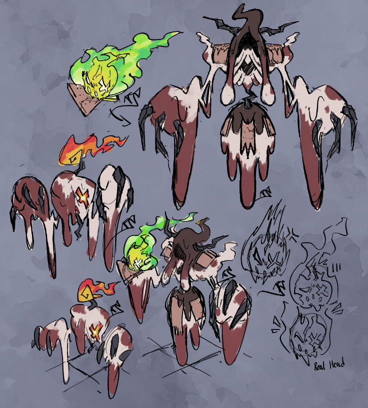 #Faketober2025 Day 1: Sweet

Marshollow -&gt; Smorecerer [Pyro/Undead, Otherworldly -&gt; Pyro/Cosmic, Amorphous]

Ectoplasm-based lifeforms that use their bodies to absorb the life force out of those who take a bite

[#pokemon #digimon #fakemon]