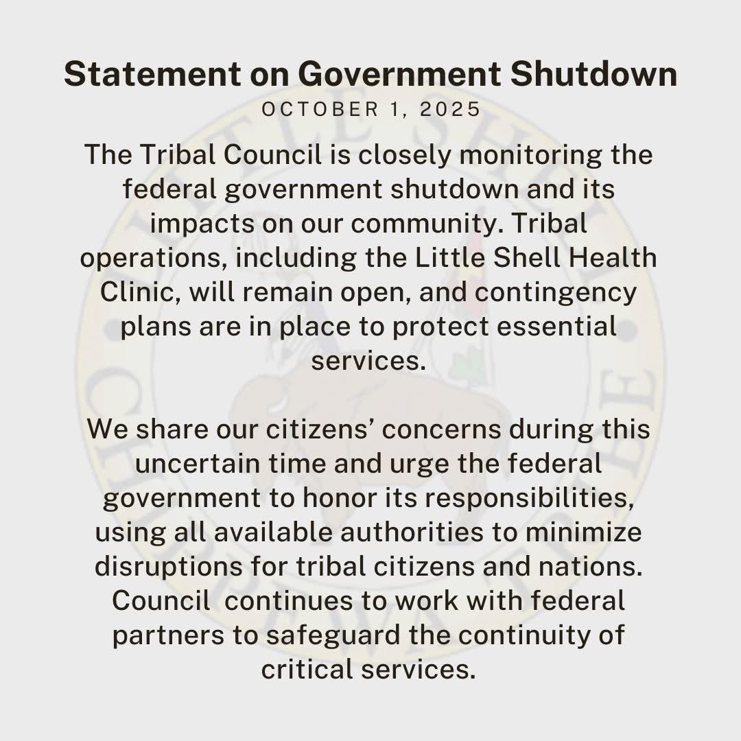 MTLittleShell's tweet image. #LittleShell Tribal Council Statement on Government Shutdown: