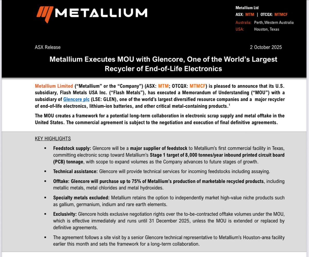 $MTM 
MOU with Glencore