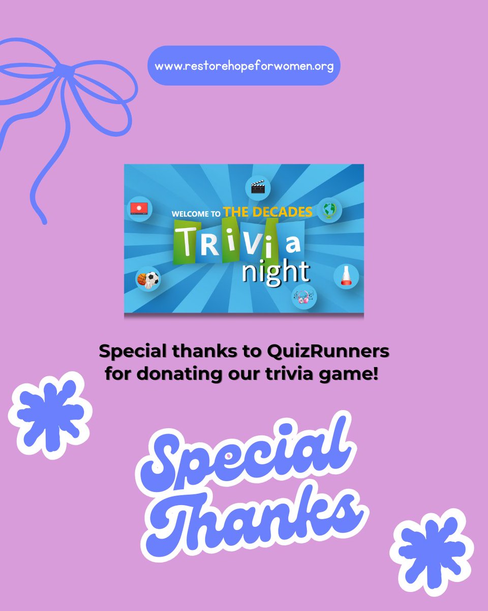 restorehopeinc's tweet photo. We’re so excited for trivia night this Friday! We have so many awesome prizes for winners. Come and show your support and get ready for a fun time! 

Get your tickets now! https://t.co/sFXKf096ao https://t.co/FhbszMXb89