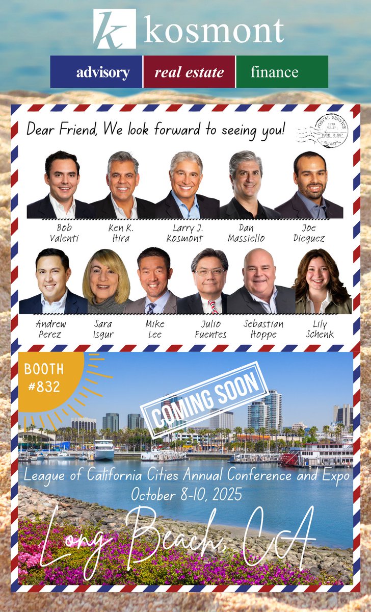 Find All the Kosmont's Here! Booth 832 at the <a href="/CalCities/">League of California Cities</a> Annual Conference and Expo.
#CalCitiesAnnual #Kosmont <a href="/KosmontTweets/">Kosmont Companies</a> <a href="/KosmontRealty/">KosmontRealty</a> Kosmont Financial Services