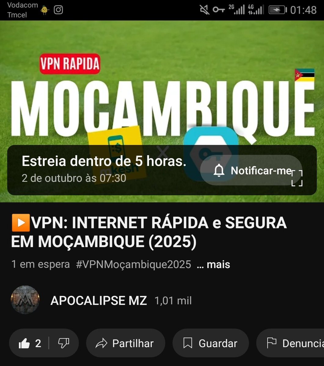 🚨 NOVO VÍDEO DISPONÍVEL! 07h30 🚀  
VPN rápida e segura em Moçambique — 2025 chegou com conexão sem limites!  
🔗 Vai lá no canal Apocalipse MZ agora!  
🔥 Não perca essa dica real!