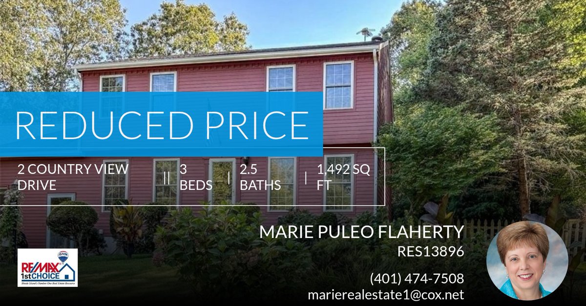 MariePuleo's tweet photo. 📍 Reduced Price 📍 This recently reduced home at 2 Country View Drive in Coventry won't last long, so, don't wait to set up a showing! Reach out here or at (401) 474-7508 for more information!

Marie Puleo Flaherty
Re/Max 1ST Choi... https://t.co/5KQnLsqO7h https://t.co/l7n0jGrBHX