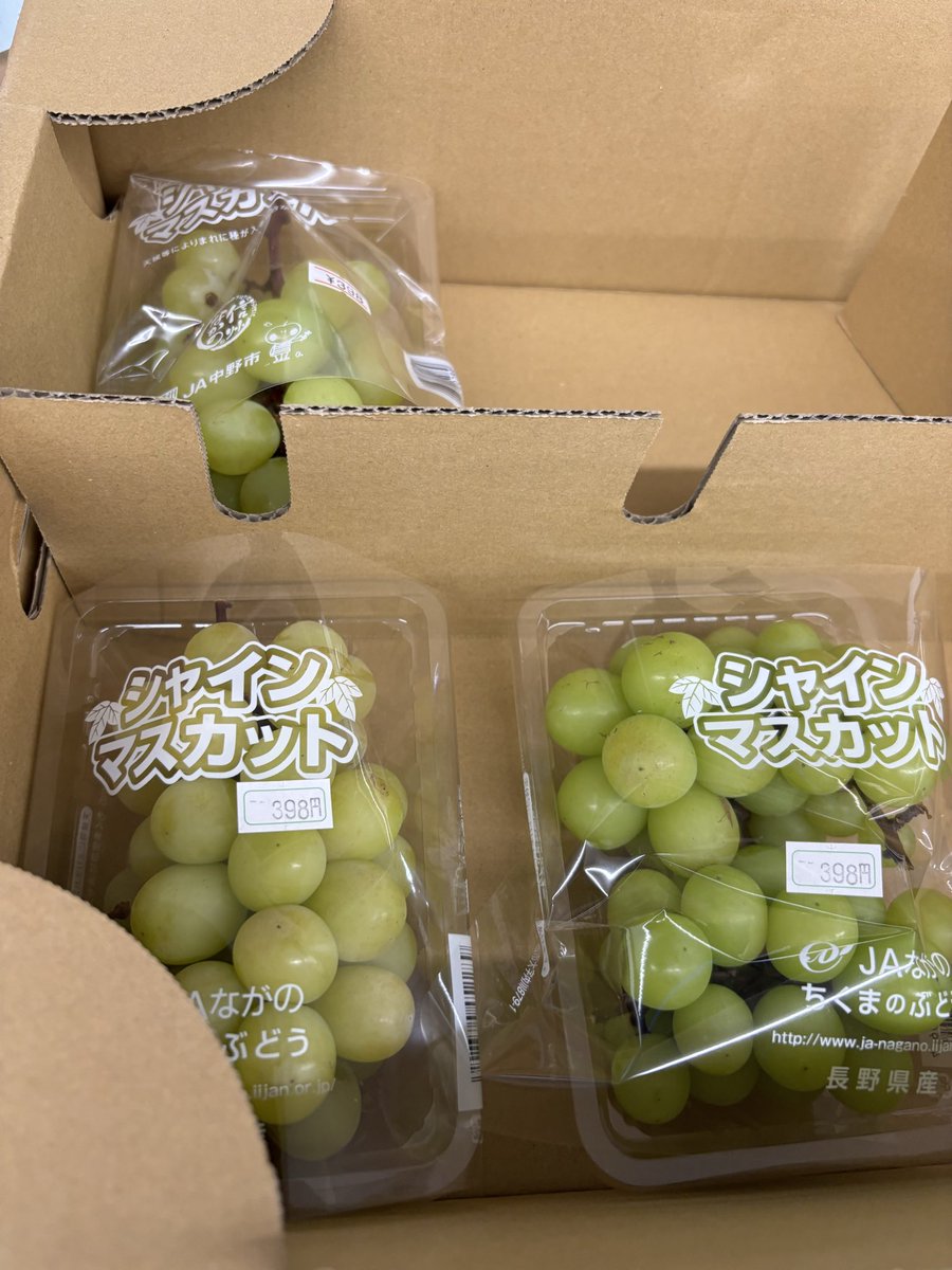 aska_kindle's tweet photo. ファミマで完熟シャインマスカット
安い！
安いのは嬉しいけど、ぶどう農家さんのこと心配になってくる🫨

完熟はちょっと黄色くて甘さが強い。気のせいか皮が硬めなのかな？
これは個体差なのかな？
#松本市 https://t.co/xLp7VZ4ZWk